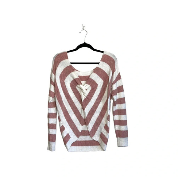 Maurices White & Pink Striped Open Twist Back Reversible Sweater Xsmall Women’s - Picture 5 of 11
